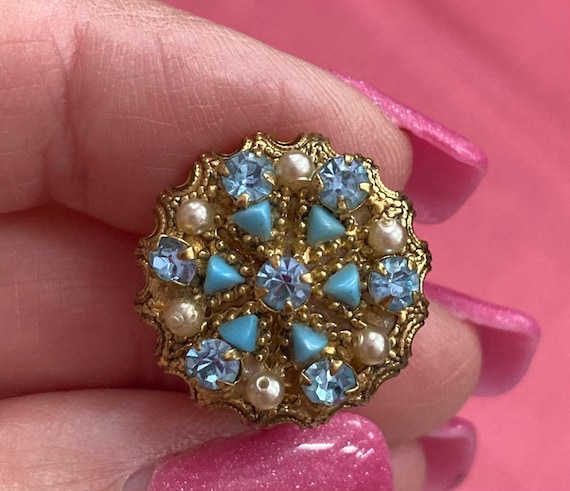 Vintage 30s Blue Rhinestone Clip-on Earrings with… - image 2