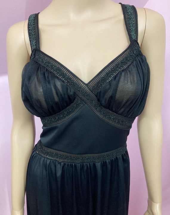 Vintage 40s Black Nylon Nightgown with Sheer Doub… - image 3