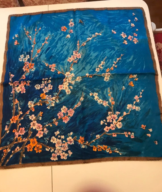 Vintage 40s Cherry Blossoms Scarf. Cherry Blossom… - image 10