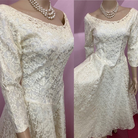 Vintage 50s Wedding Dress.Ivory Lace 1950s Weddin… - image 1