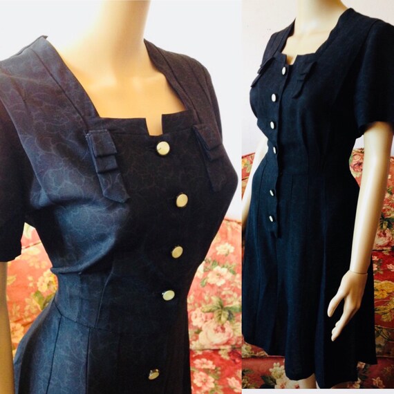 Vintage 1940s Dress. Vintage 40s Dress. 40s Black