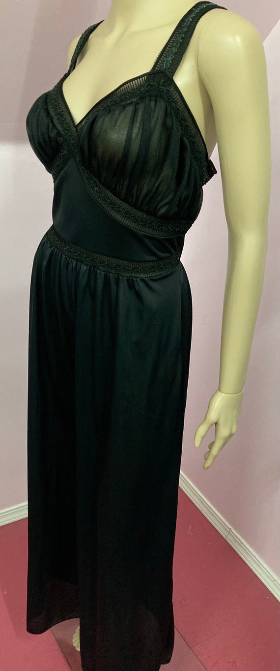 Vintage 40s Black Nylon Nightgown with Sheer Doub… - image 4