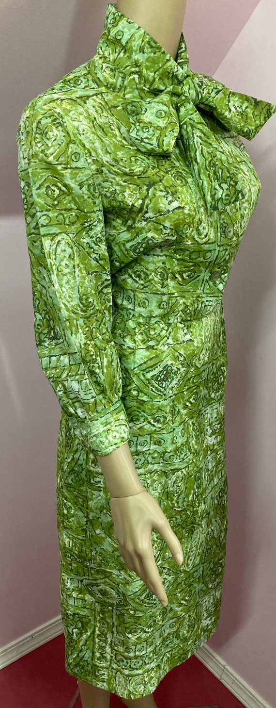 Vintage 60s Semi Sheer Green Cotton Button Front … - image 5