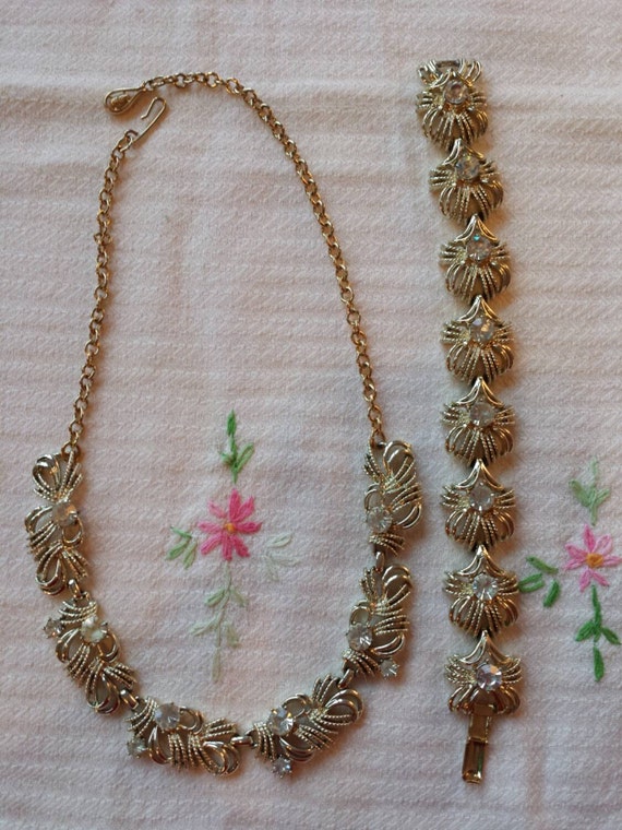 1950s Necklace Set.Vintage 50s Rhinestone Necklac… - image 2