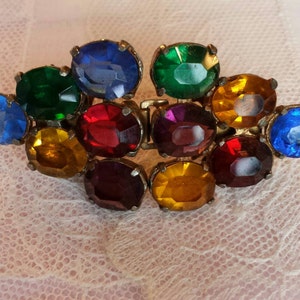 Stunning Vintage 1930s Rhinestone Belt Clips...Multi-colored...Prong Set