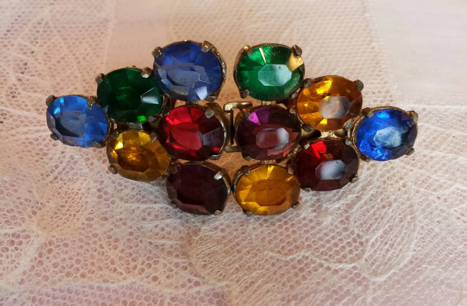 Stunning Vintage 1930s Rhinestone Belt Clips...multi-colored  display picture 1