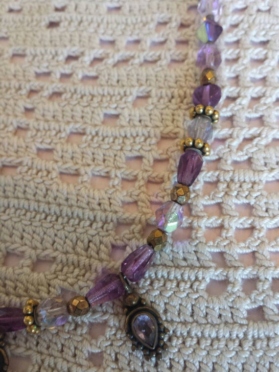 Collier Vintage Perles De Verre Améthyste à Facettes - Bijou Ancien Superbe, Occasion Vérifiée