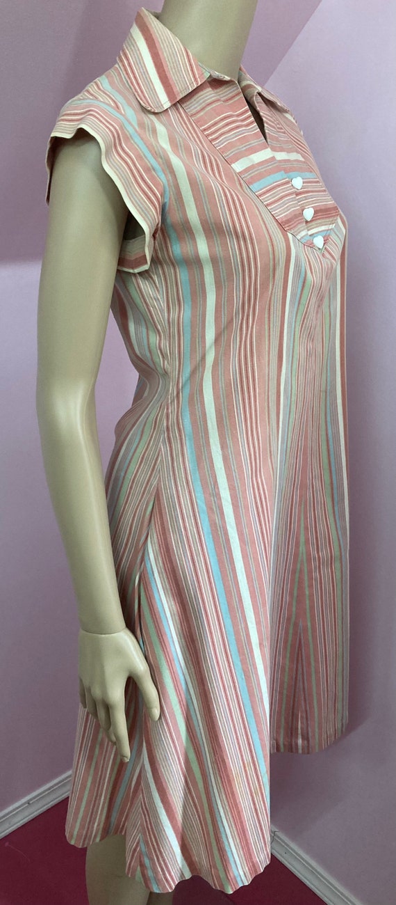 Vintage 70s Striped A-Line Dress with Pockets. Br… - image 7