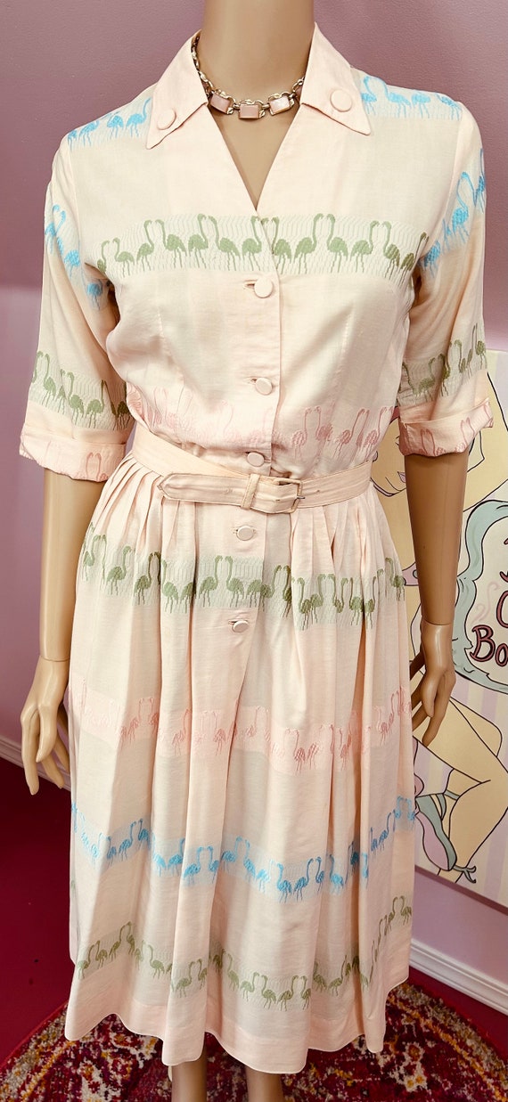 Vintage 50s Dress. 1950s Dress. Pink Cotton Flami… - image 2