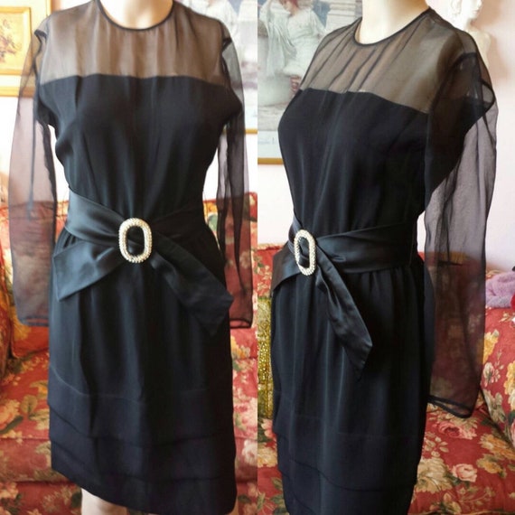 Vintage early 1960's Little Black Dress... sheer … - image 1