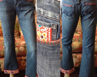 Vintage 70s Inspired Boho Hippie Embellished Jeans, Vintage  Trims, Embroidery ...size XS/S