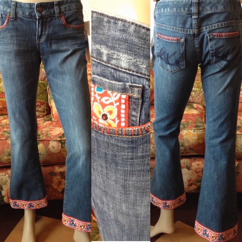 Vintage 70s Inspired Boho Hippie Embellished Jeans Vintage - Etsy UK