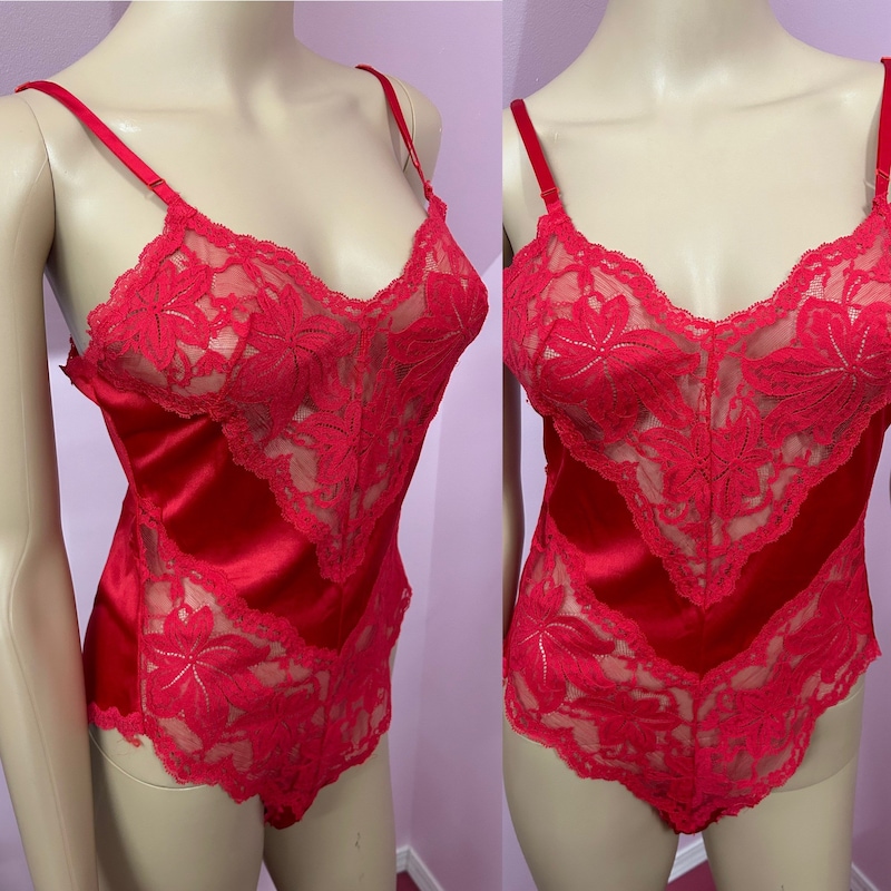 Risque Business Lace & Mesh Teddy W-snap Crotch Red S-m