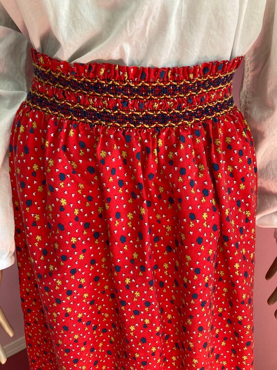 Vintage 70s Red Calico Print Long Skirt. Cottagec… - image 4