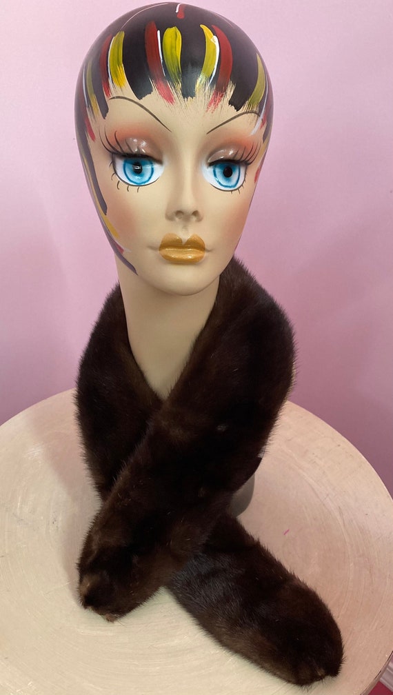 Vintage 50s Brown Mink Collar with Clips. Brown Mi