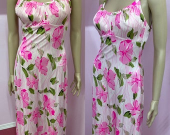 Vintage 70s De Weese Design Sun Dress. Pink Tropical Floral Dress. Long 70s Beach Dress. Small