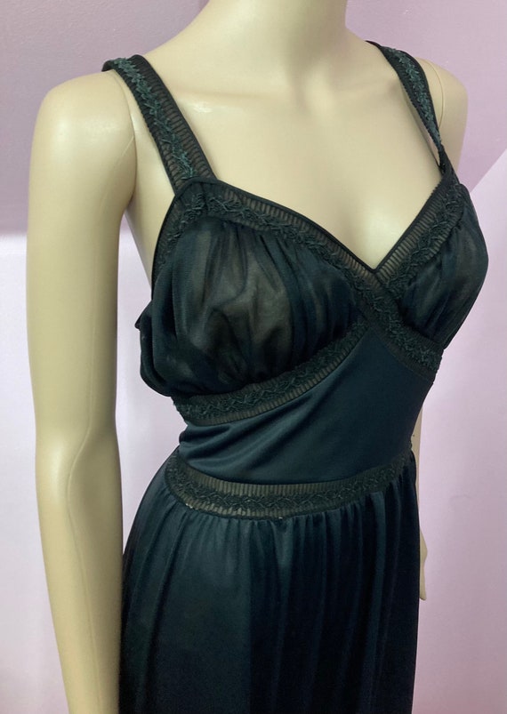 Vintage 40s Black Nylon Nightgown with Sheer Doub… - image 7