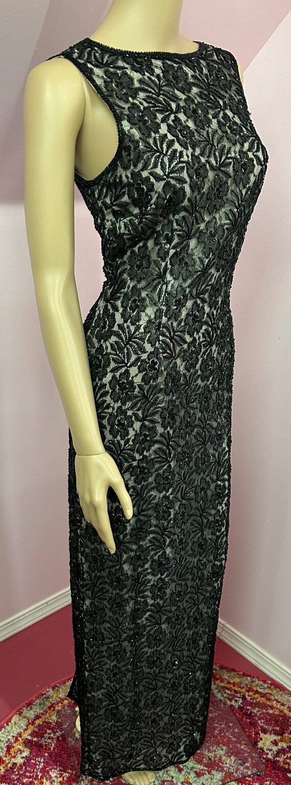 Vintage 80s Does 1960s Black Lace Beaded Sleevele… - image 7