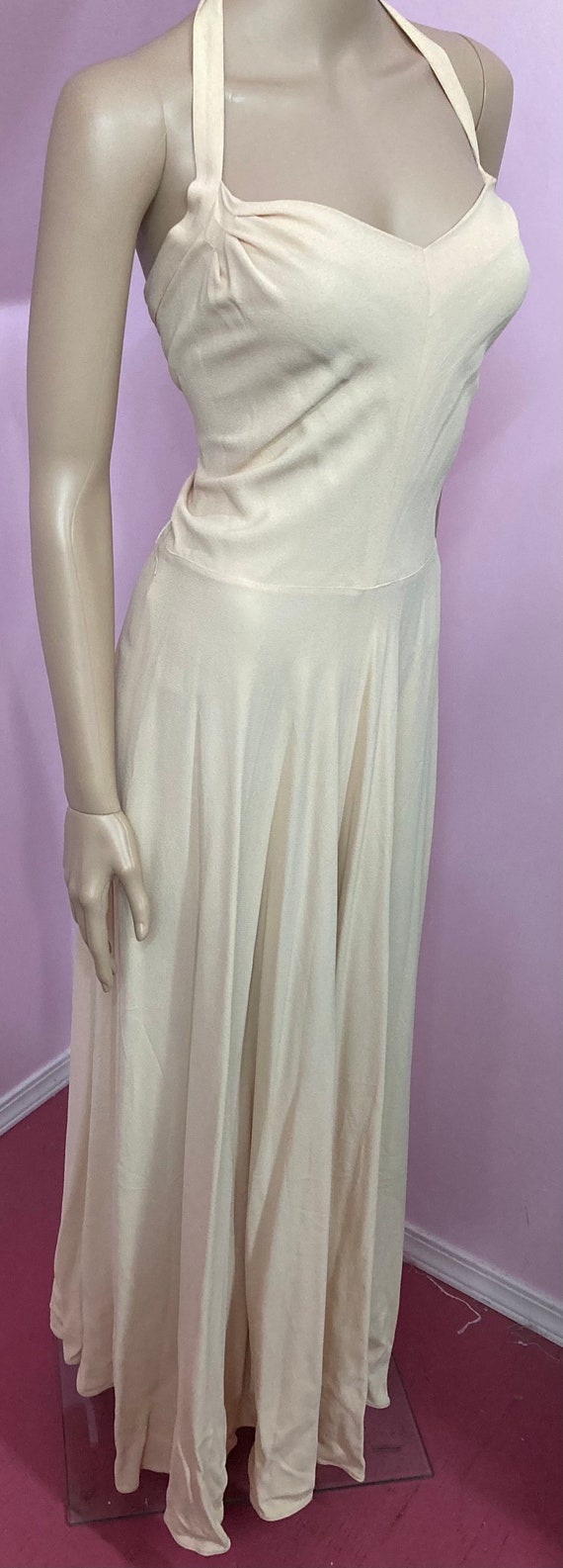 Vintage 40s Halter Dress.40s Rayon Halter Gown.Lo… - image 5
