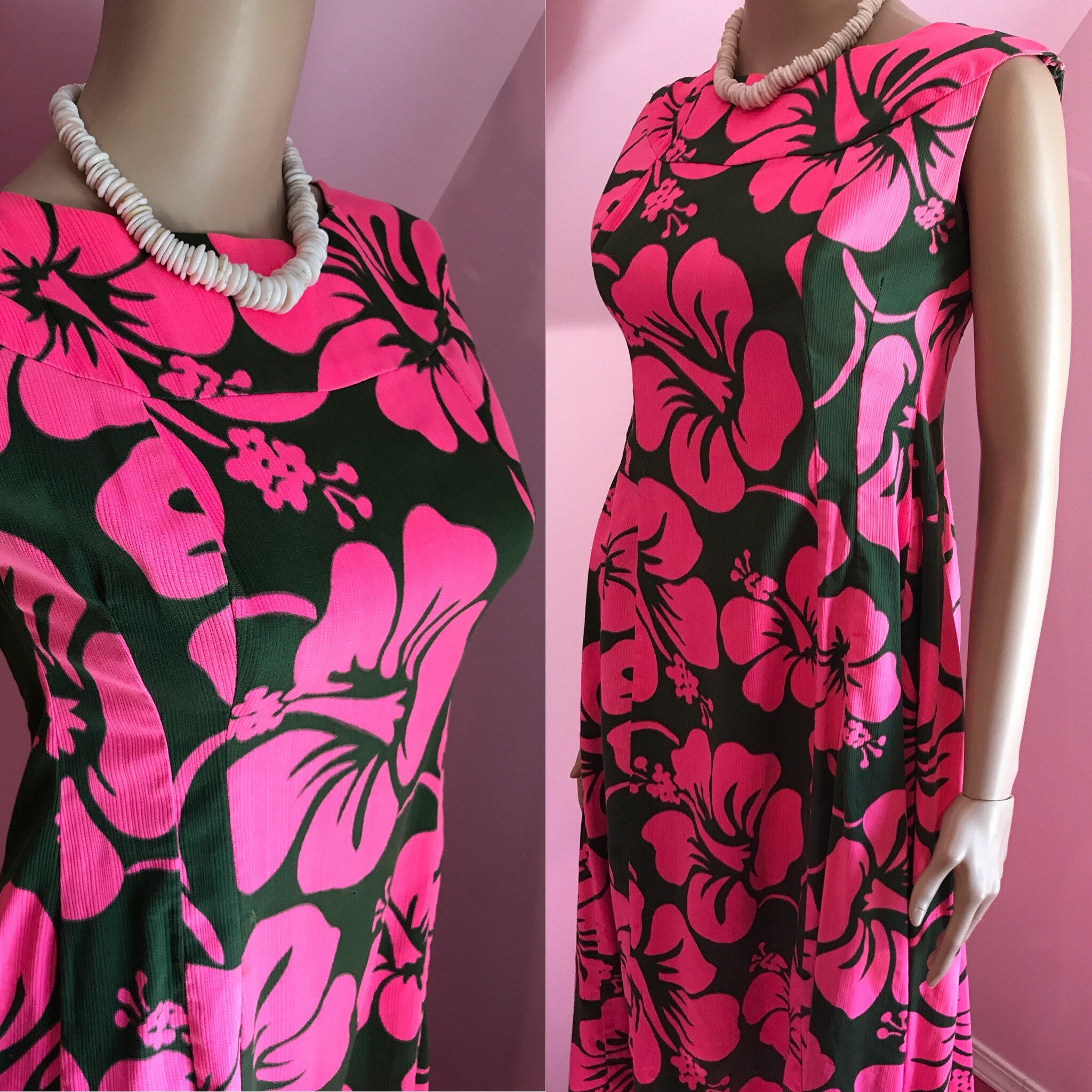 60s -70s Jewelry – Necklaces, Earrings, Rings, Bracelets Vintage 60S Hawaiian Dress.1960S Dress.pink Dress.long Sleeveless Dress.cotton Dress.barkcloth Dress $120.00 AT vintagedancer.com