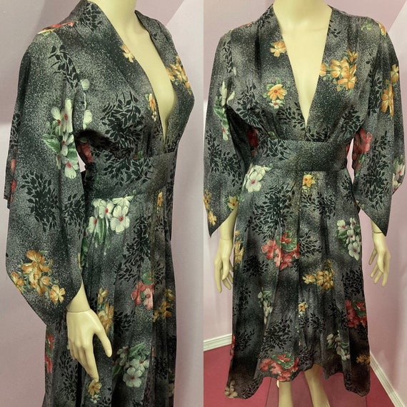 Vintage 70s Black Floral Dress. Boho Dress with A… - image 1