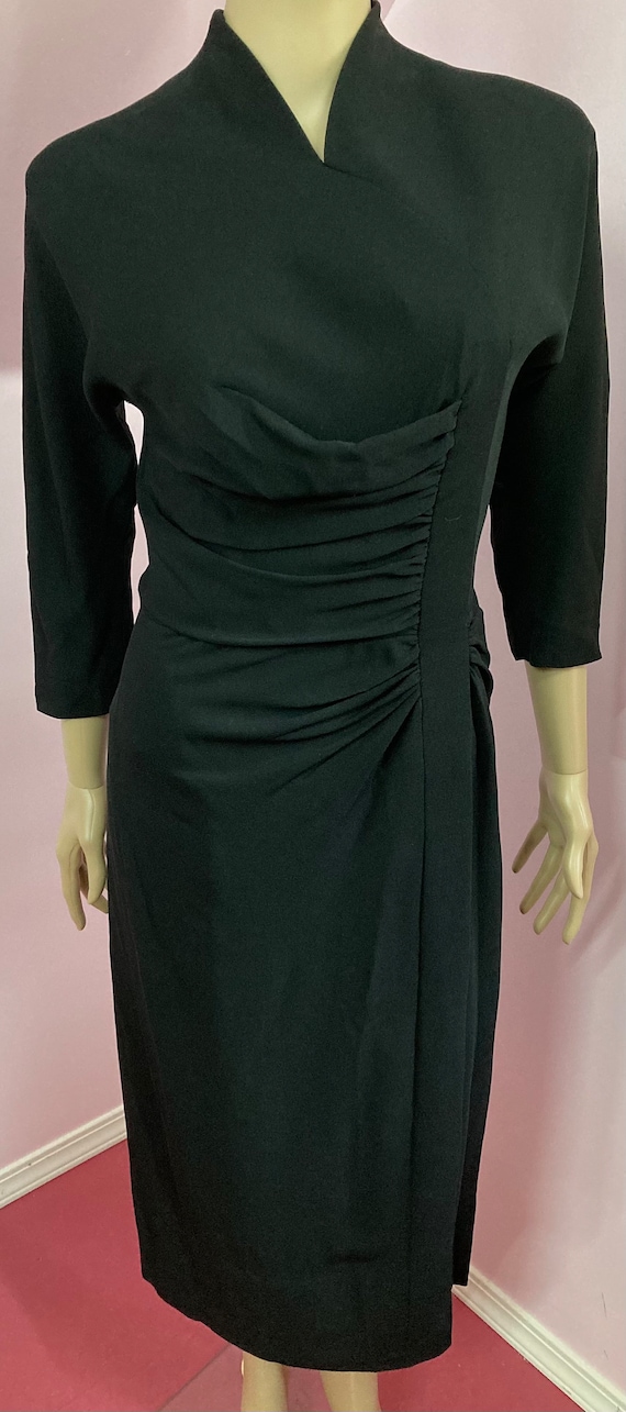 Vintage 50s Black Dorothy O’hara Rayon Crepe Dres… - image 2