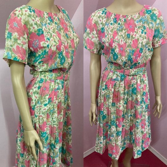 Sweet Vintage 50s Sheer Floral Day Dress. 50s Flo… - image 1