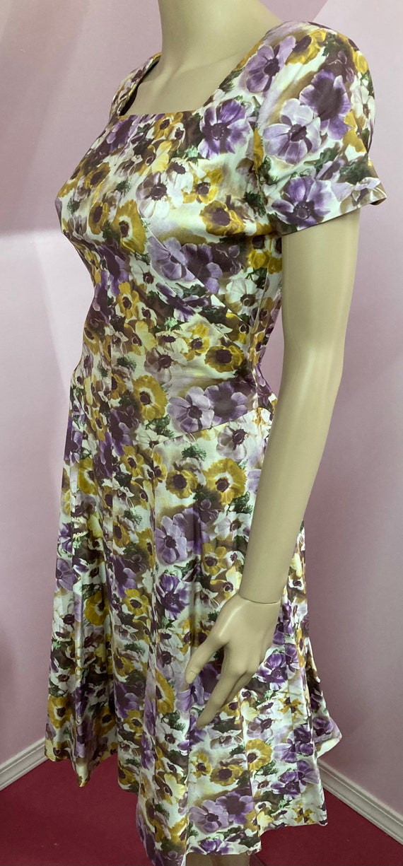 Vintage 50s Purple & Yellow Floral Dress. 50s Sho… - image 5