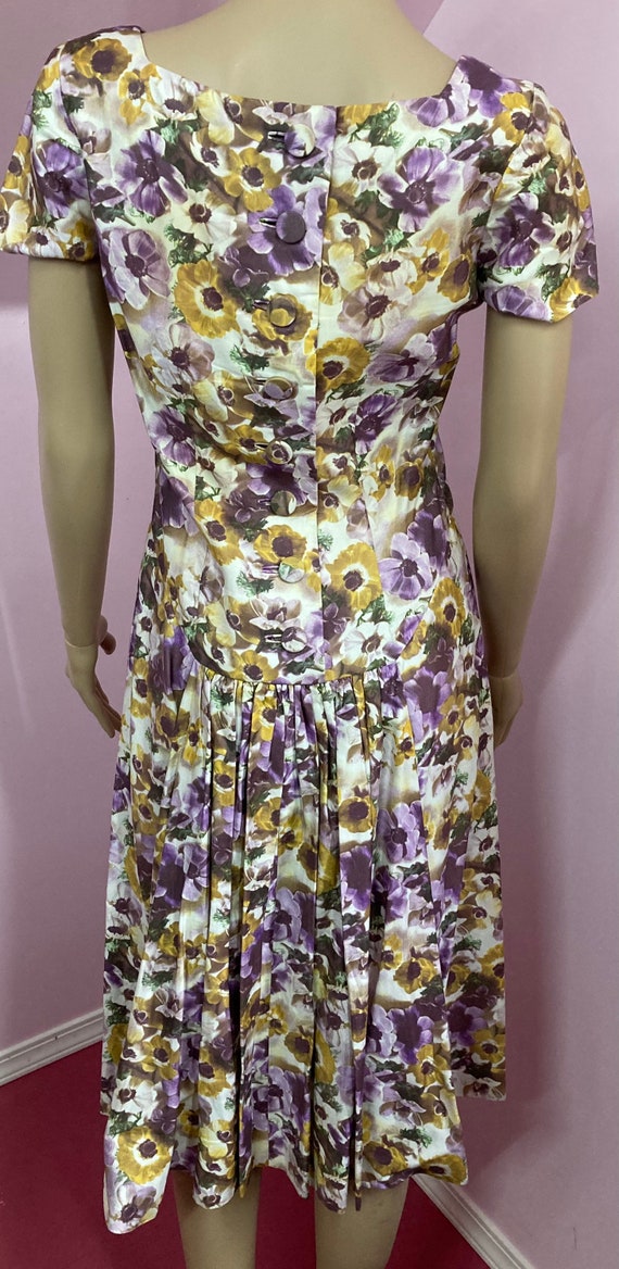 Vintage 50s Purple & Yellow Floral Dress. 50s Sho… - image 9