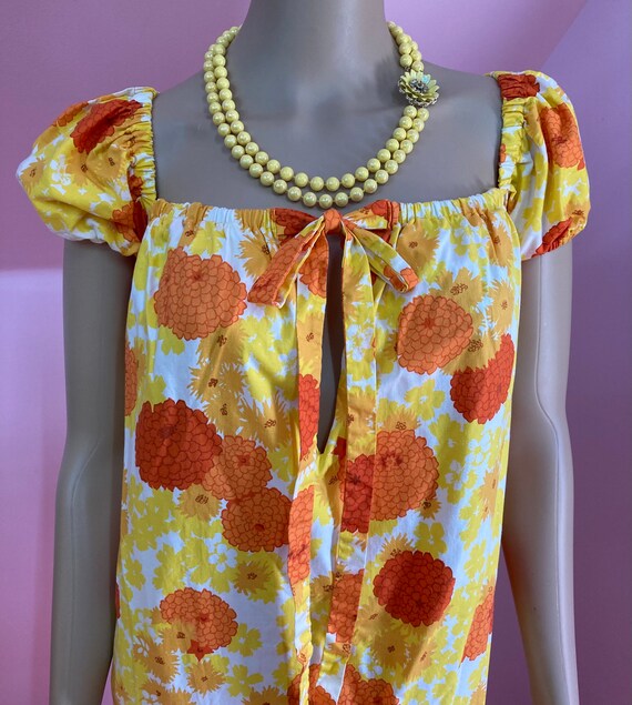 Vintage 50s Yellow & Orange Floral Dress. Long Co… - image 3