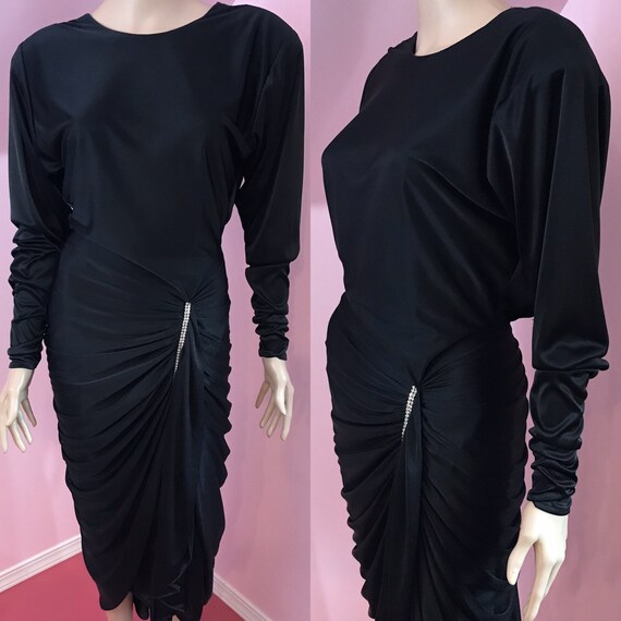 Vintage 80s Black Evening Dress.80s Black Rhinesto