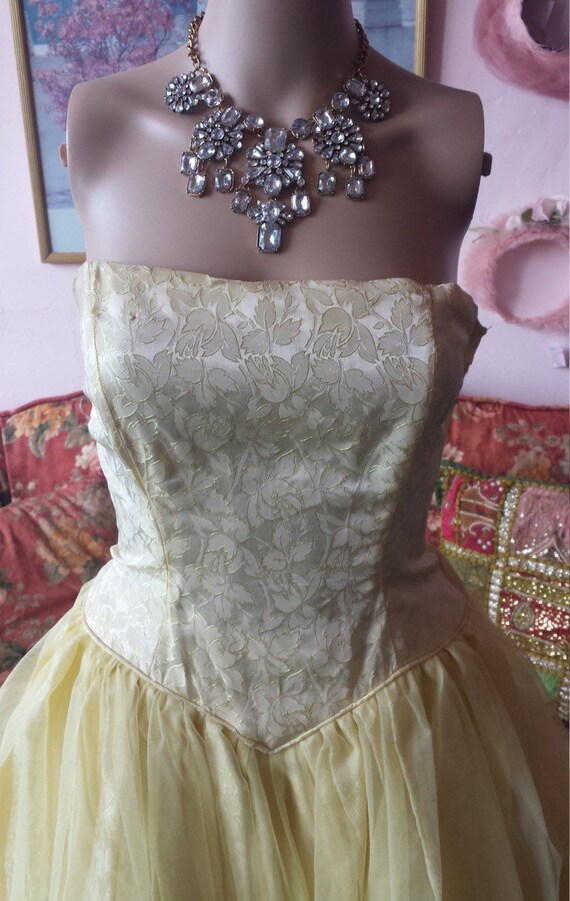 Vintage 50s Yellow Strapless Gown with Tulle Skir… - image 3