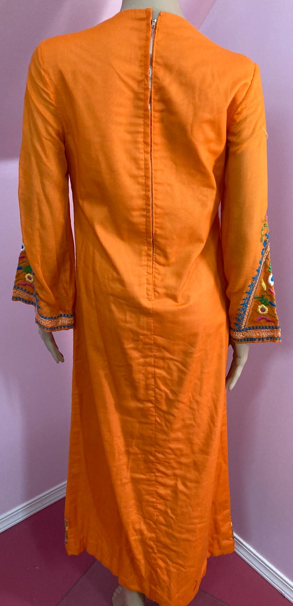 Vintage 60s Caftan. Orange Embroidered Caftan by … - image 9