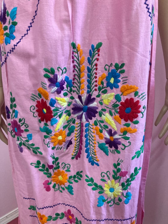 Vintage 70s Pink Cotton Embroidered Mexican Dress. - image 5