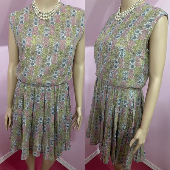 Vintage 50s Sheer Sleeveless Day Dress.Gray Flora… - image 1