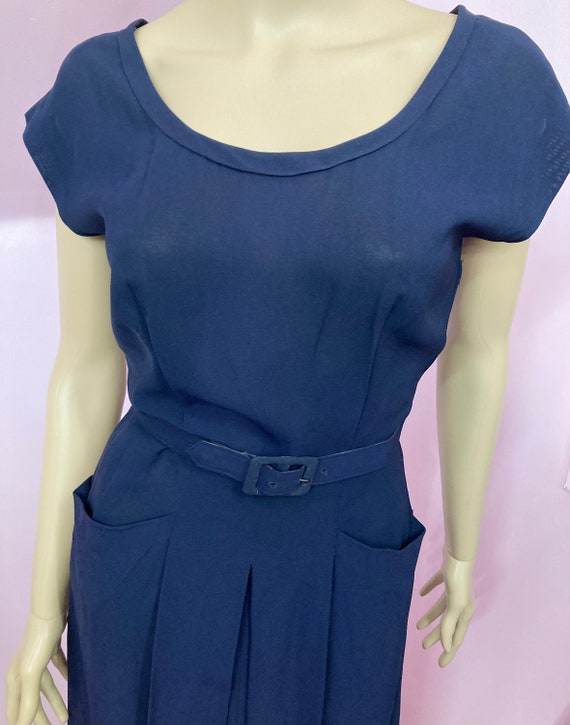 Vintage 40s Navy Blue Rayon Dress & Jacket Set - image 2