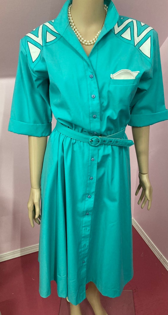 Vintage 80s Shirtwaist Dress. Two Tone Shirt Dres… - image 2