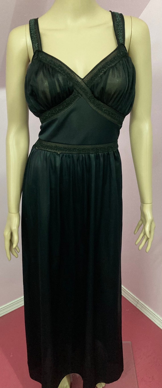 Vintage 40s Black Nylon Nightgown with Sheer Doub… - image 2