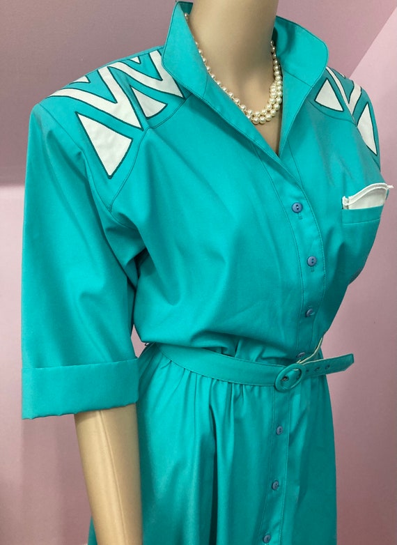 Vintage 80s Shirtwaist Dress. Two Tone Shirt Dres… - image 5