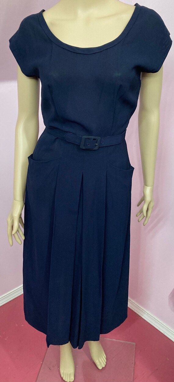 Vintage 40s Navy Blue Rayon Dress & Jacket Set - image 3