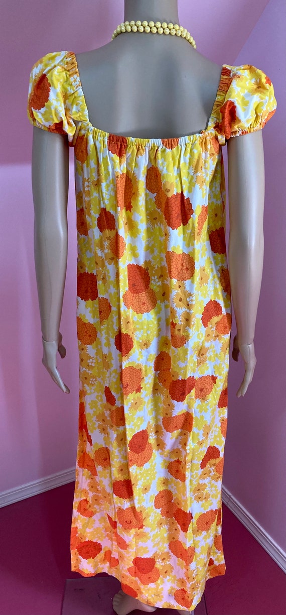 Vintage 50s Yellow & Orange Floral Dress. Long Co… - image 9