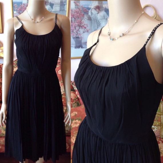 Vintage 1950s Dress.Vintage 50s Dress.50s Black C… - image 1