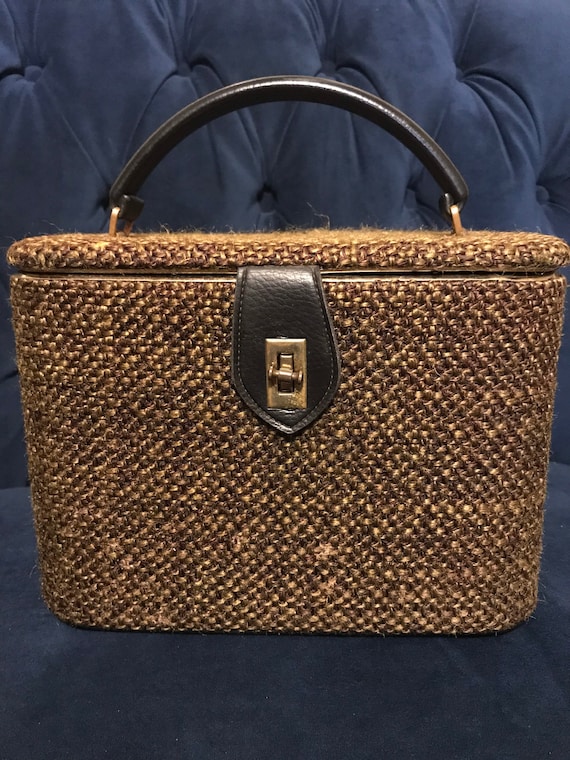 Vintage 60s Makeup Case.60s Train Case.60s Tweed M