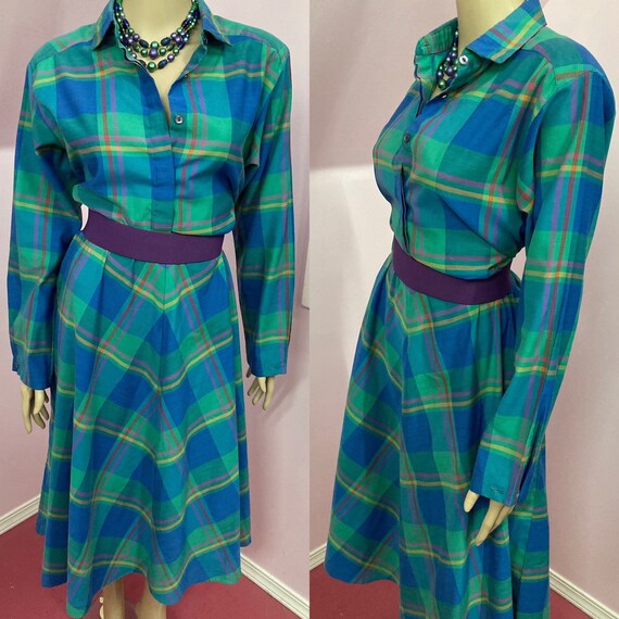 Vintage 70s Shirt Dress.70s Shirtwaist Dress.Blue… - image 1