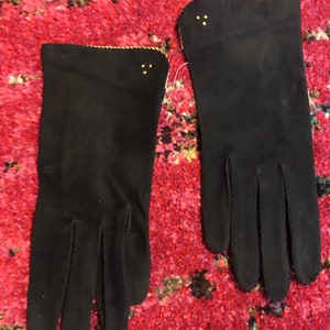 Vintage 1940s Leather Gloves. Navy Blue Kid Leather Gloves.40s Gloves.Blue Gloves 6.5 image 1