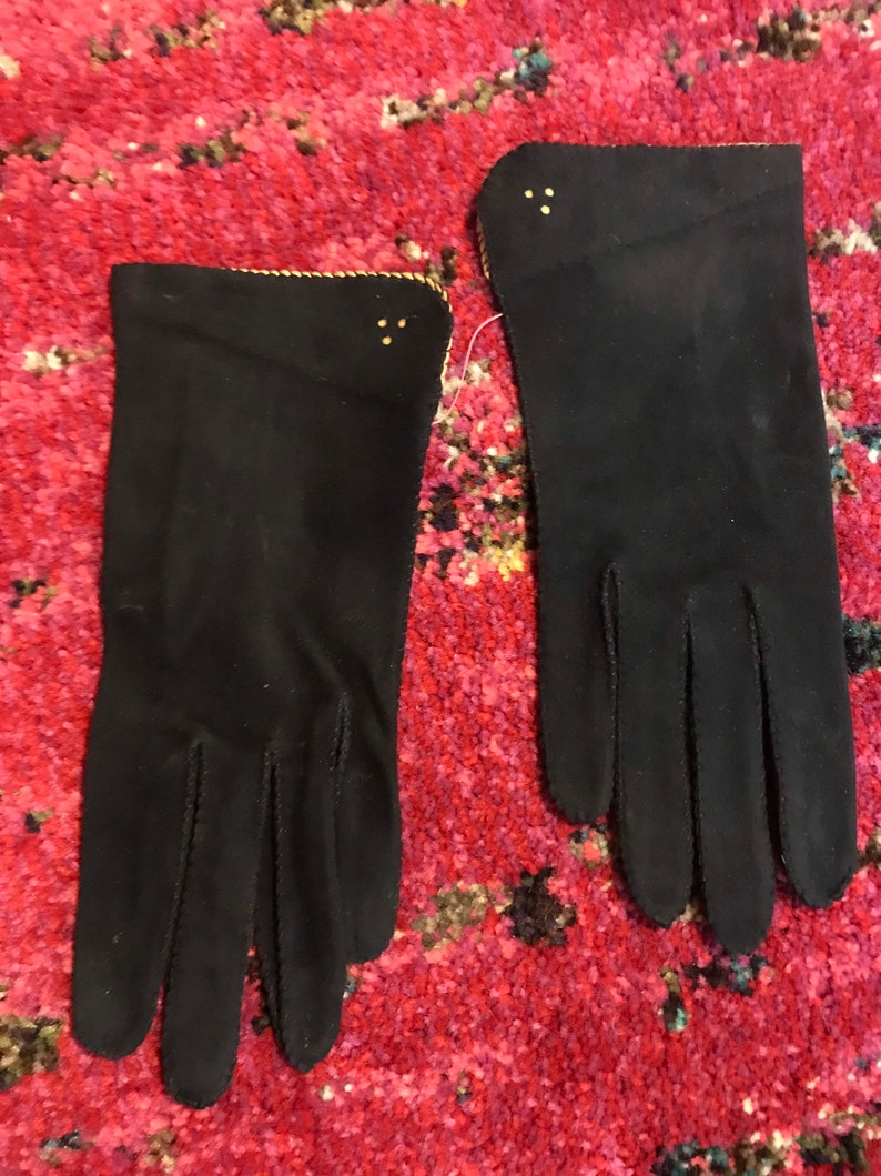 Vintage 1940s Leather Gloves. Navy Blue Kid Leather Gloves.40s Gloves.Blue Gloves 6.5 image 1