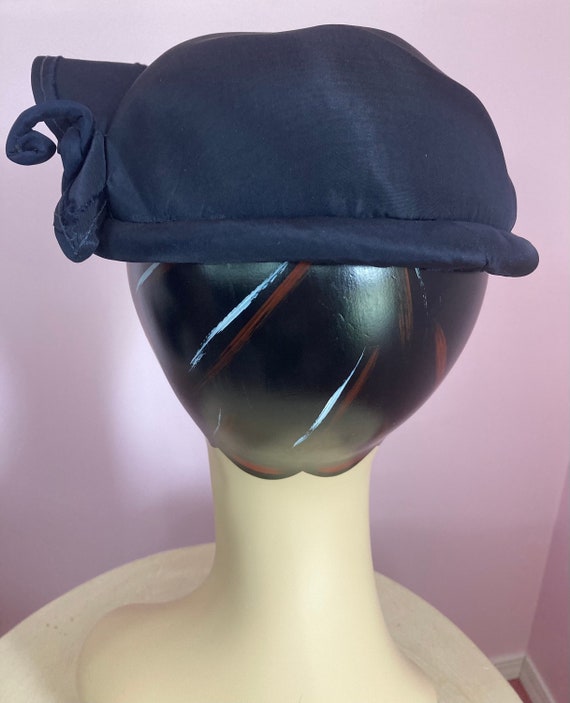 Vintage 40s Navy Blue Topper Hat - image 6