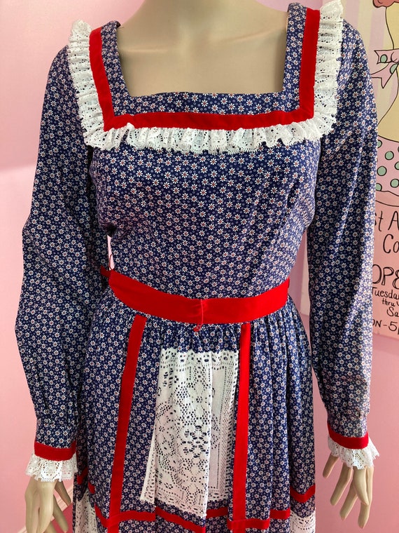 Vintage 70s Prairie Dress. Red, White & Blue Dres… - image 3