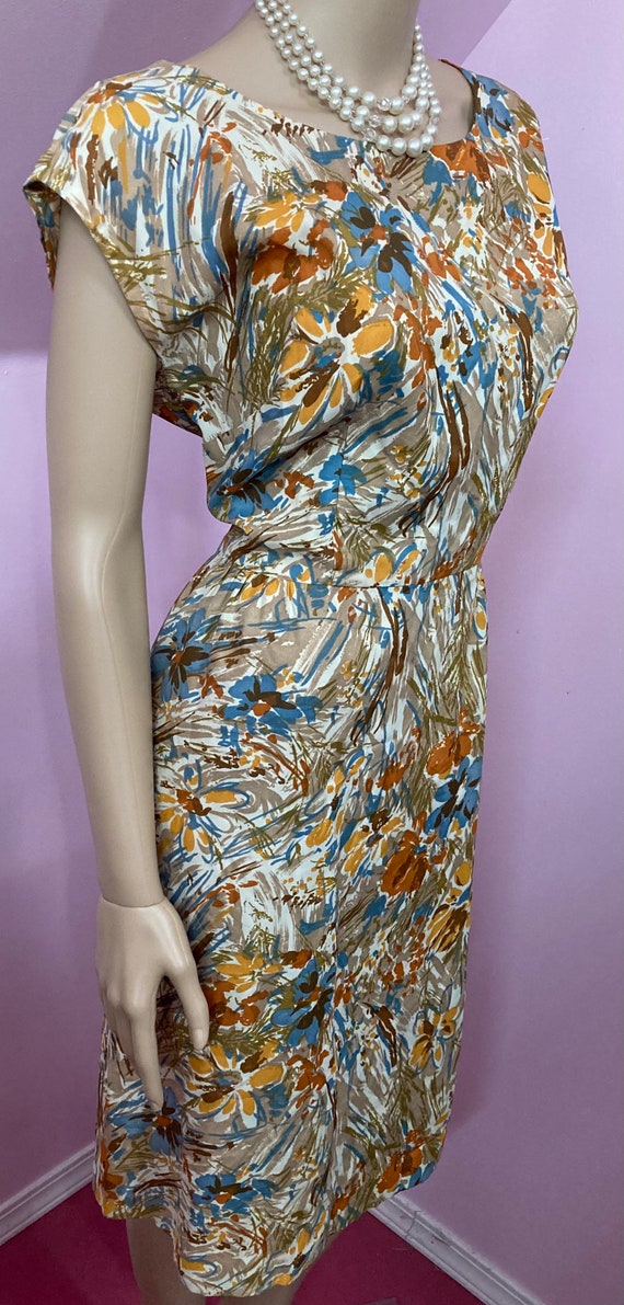 Vintage 60s Brown Floral Dress. 60s Sleeveless Dr… - image 4