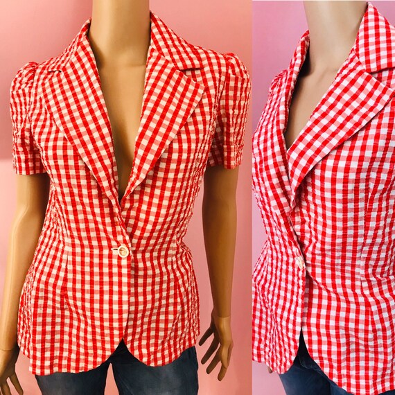 Vintage 70s Red & White Checkered  Blazer.Fritzi … - image 1